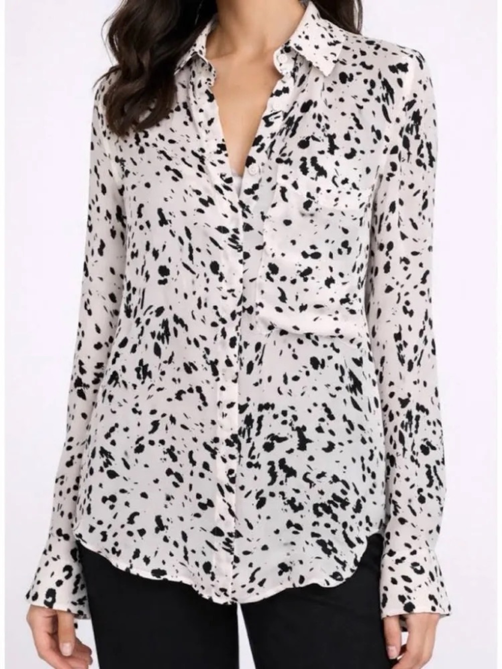 Haute Hippie Black and White Spotted Button-Down Blouse S silk